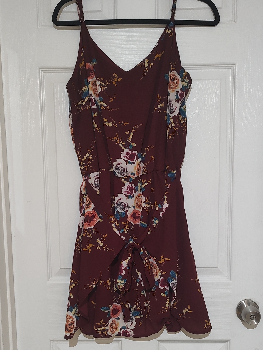 Burgundy Floral Spaghetti Strap Dress